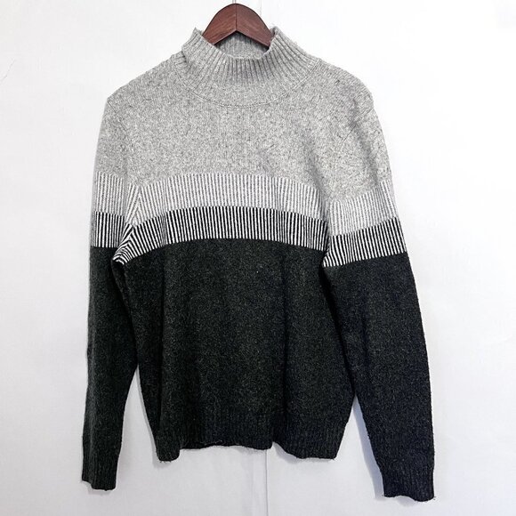 Express Women's Pullover Sweater Mock Neck Gray Size M Color Block Long Sleeve - Picture 1 of 6